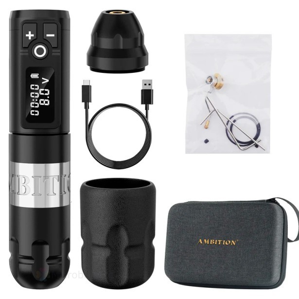 Беспроводная тату машинка  Ambition Soldier Tattoo Machine 4.0 mm (black with silver)