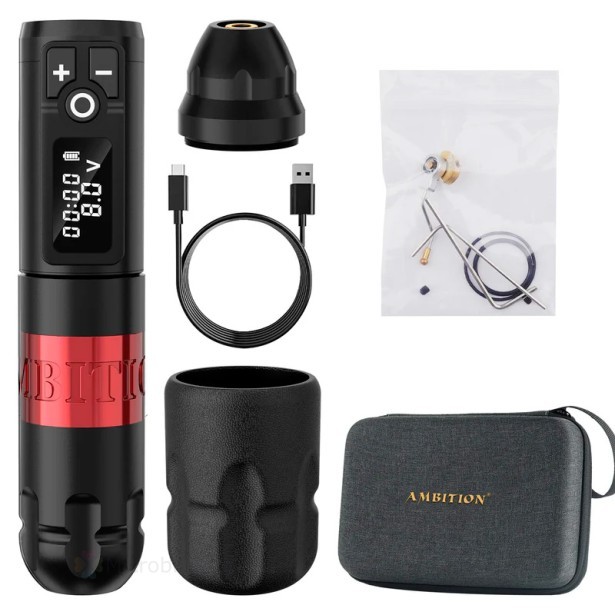 Беспроводная тату машинка  Ambition Soldier Tattoo Machine 4.0 mm (black with red)