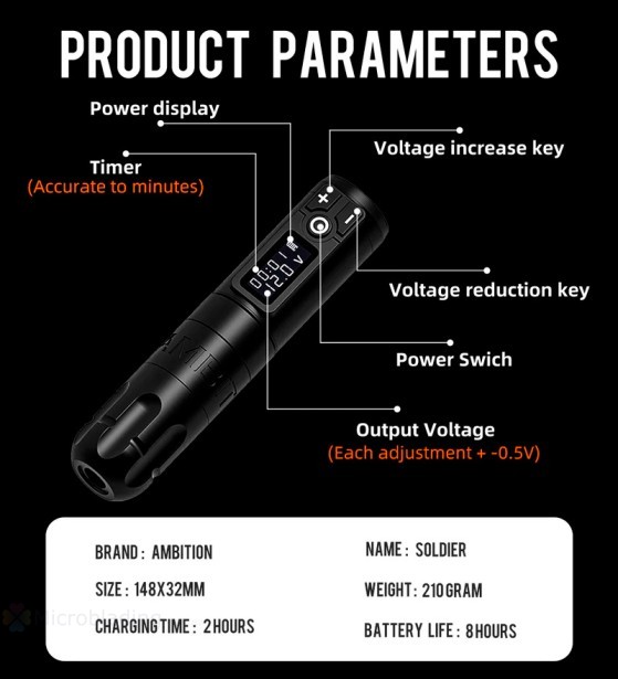 Беспроводная тату машинка  Ambition Soldier Tattoo Machine 4.0 mm (black with red)