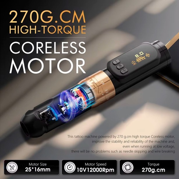 Беспроводная тату машинка Ambition Sally 270 PMU Tattoo Machine (gold)